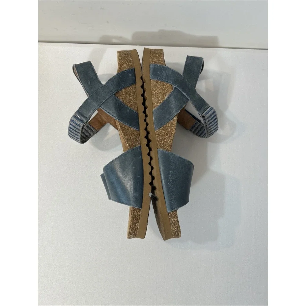 Taos Footwear Women's Symbol Petrol Blue Sandal 8 Cork Leather Suede Comfort